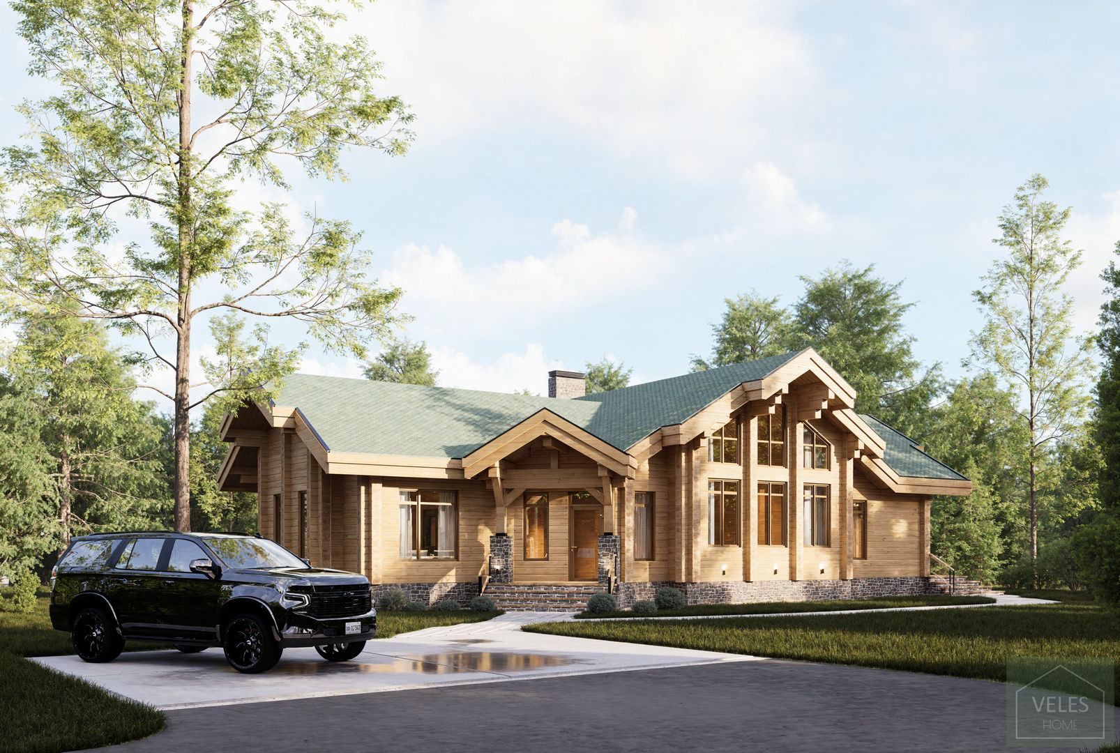 Экологичный современный дом из клееного бруса "Яльчик"